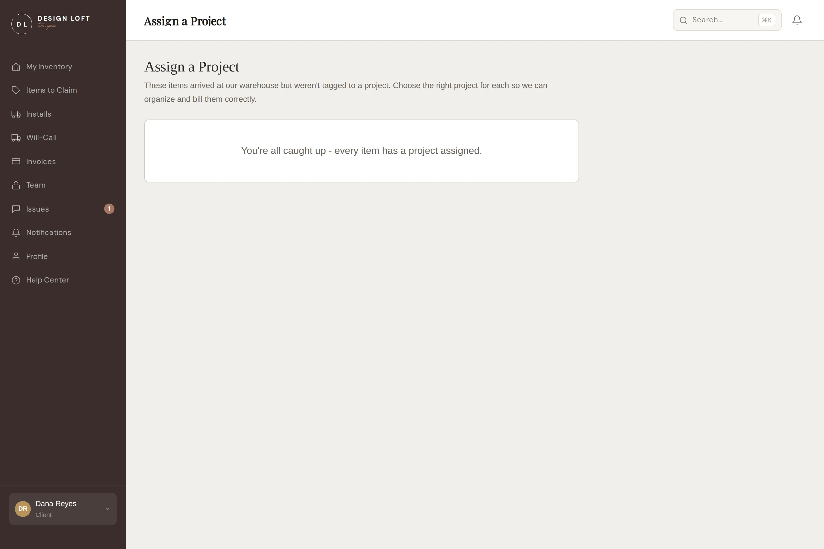 The Assign a Project page