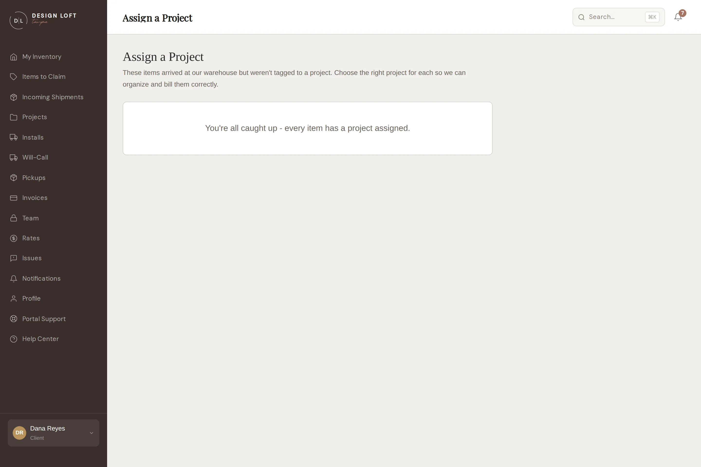 The Assign a Project page