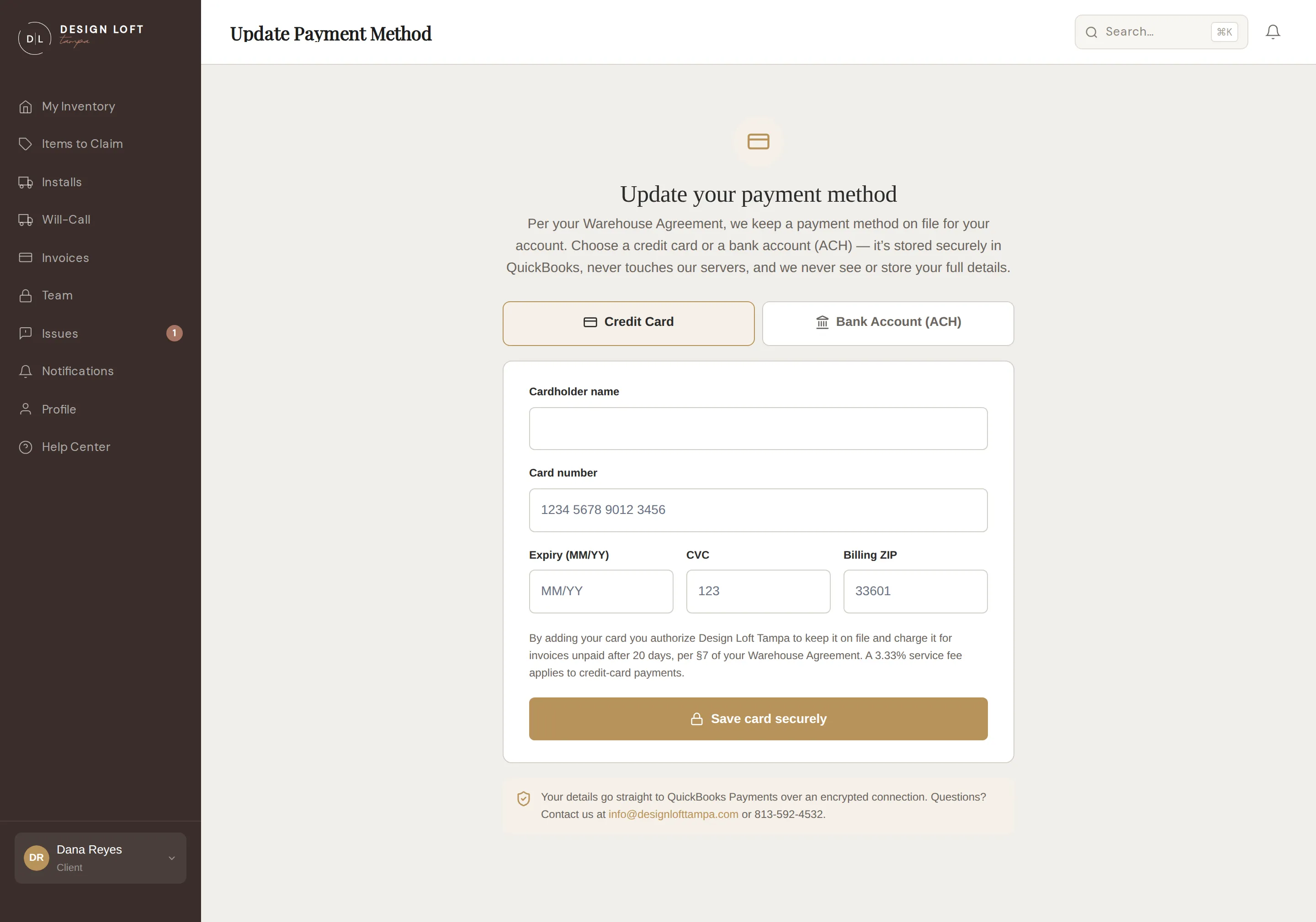 Payment method entry, card form