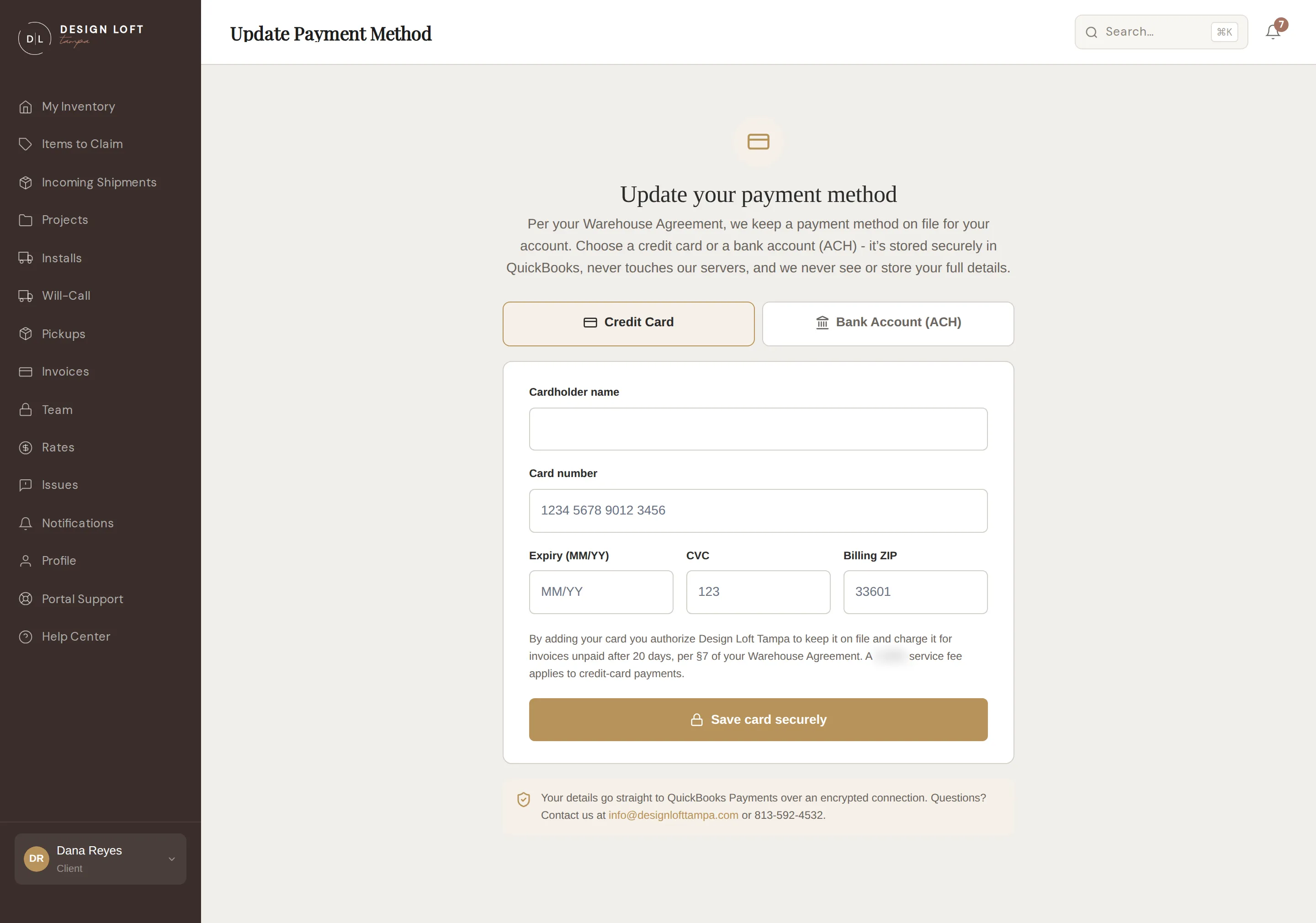 Payment method entry, card form