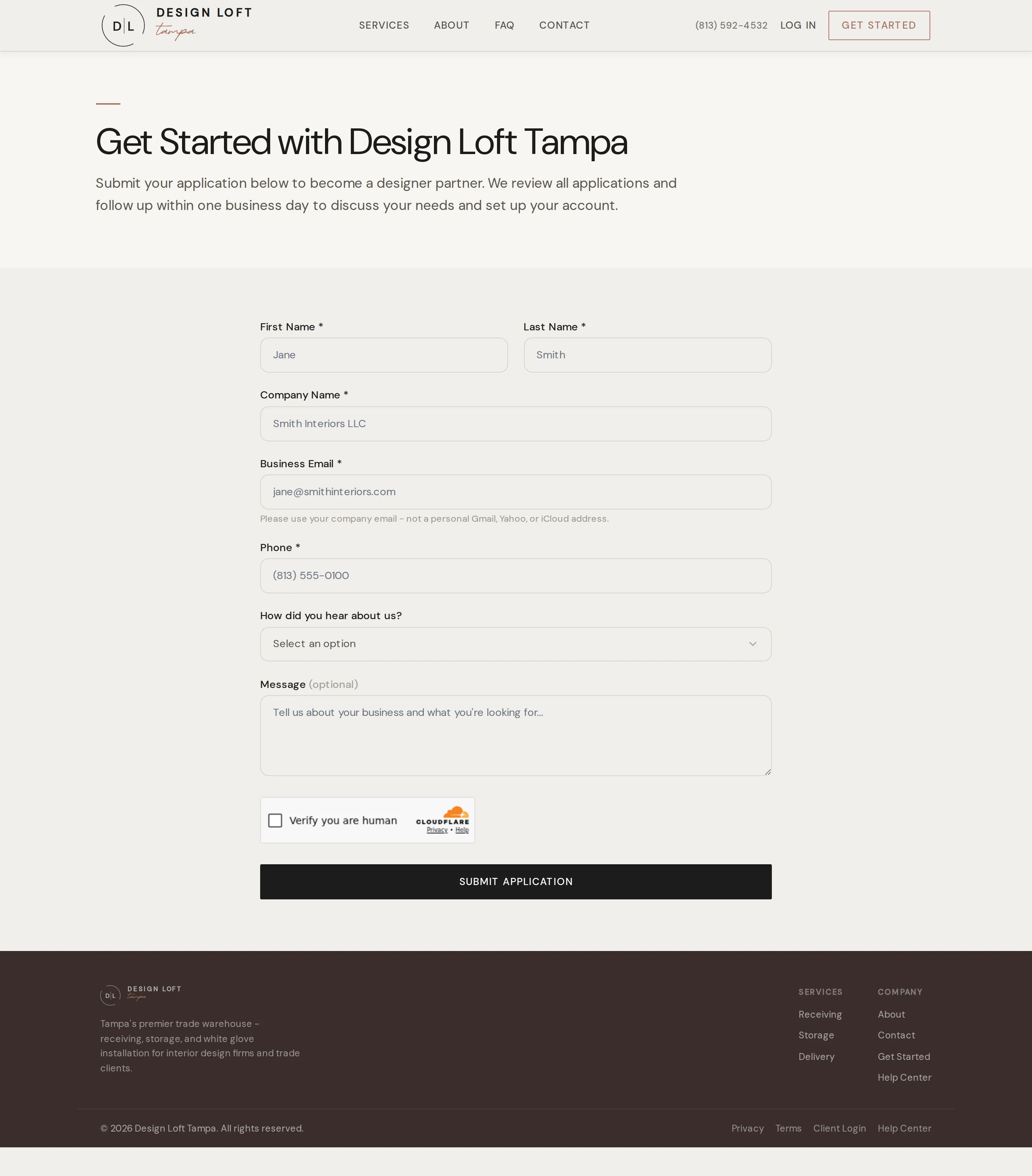 The Get Started application form