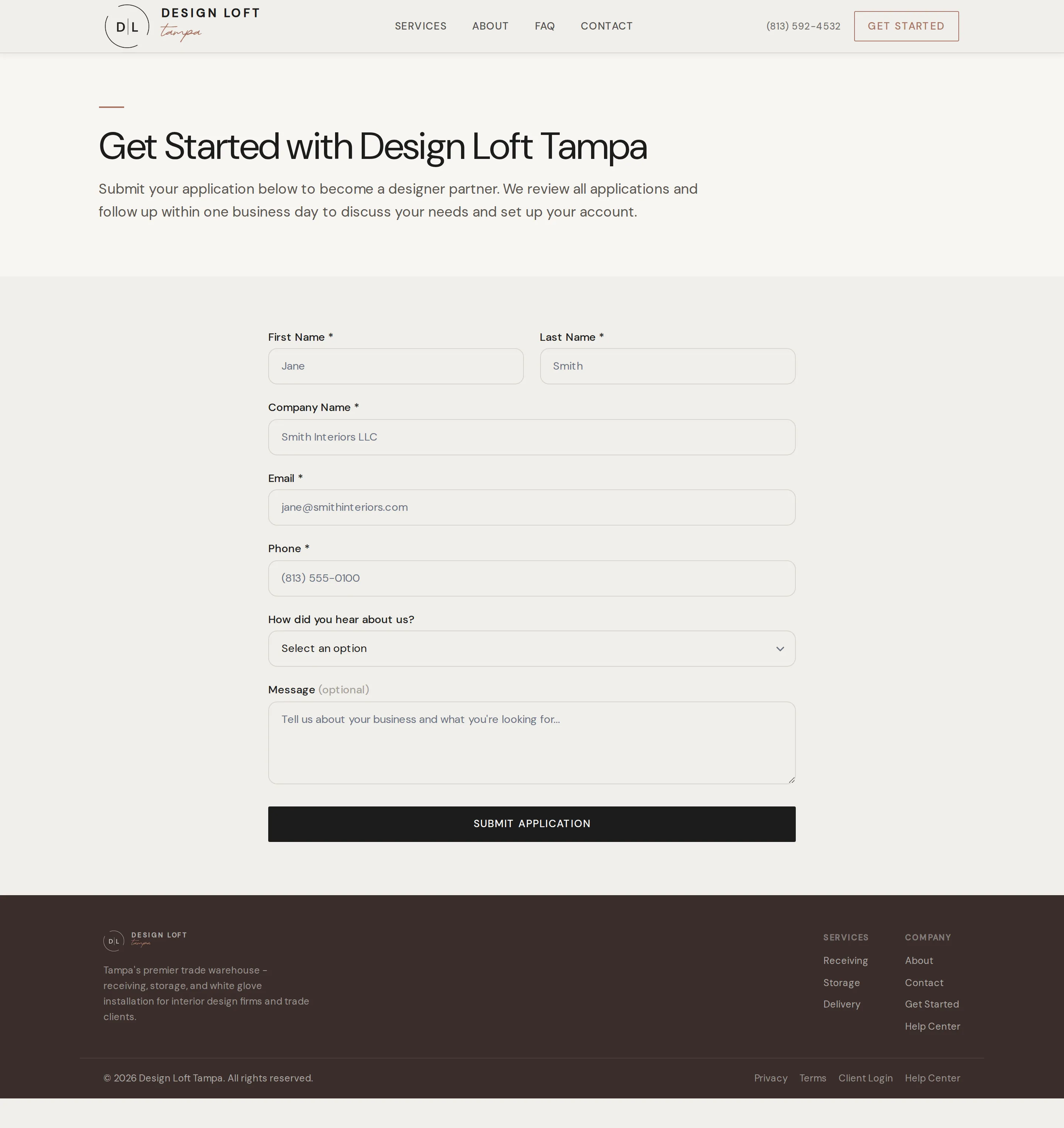 The Get Started application form