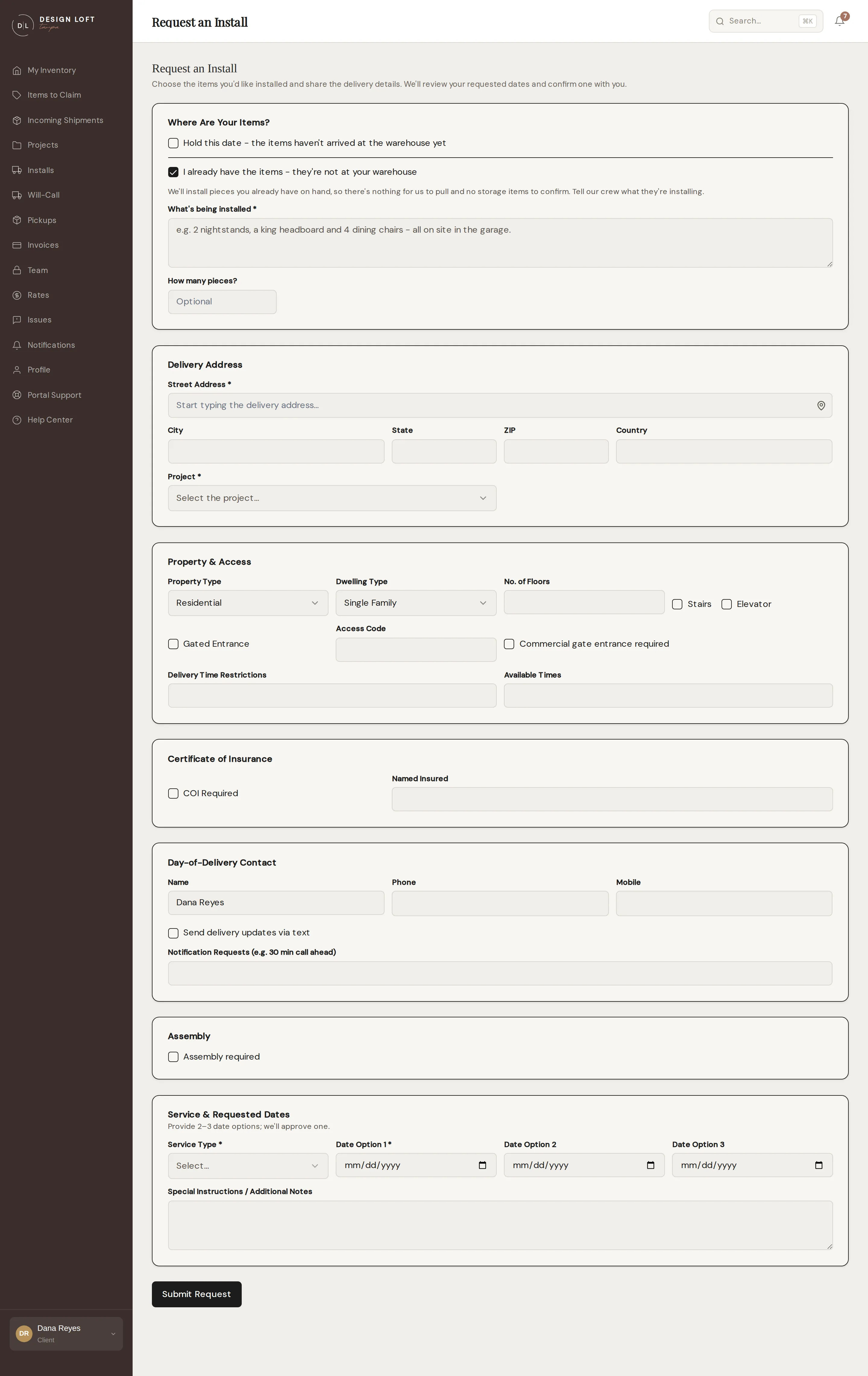 The install form with “I already have the items” checked, showing the description box