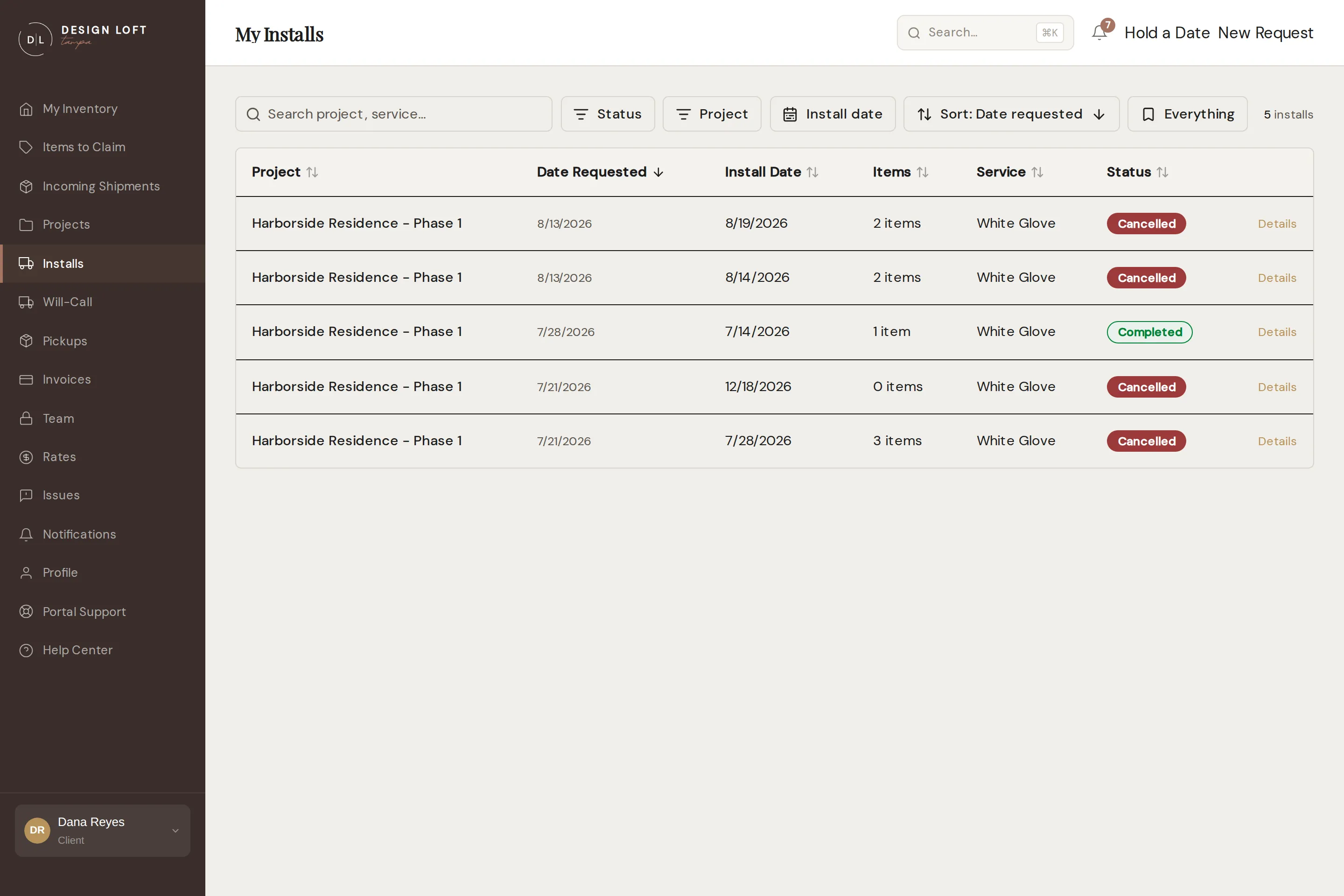 The Installs page