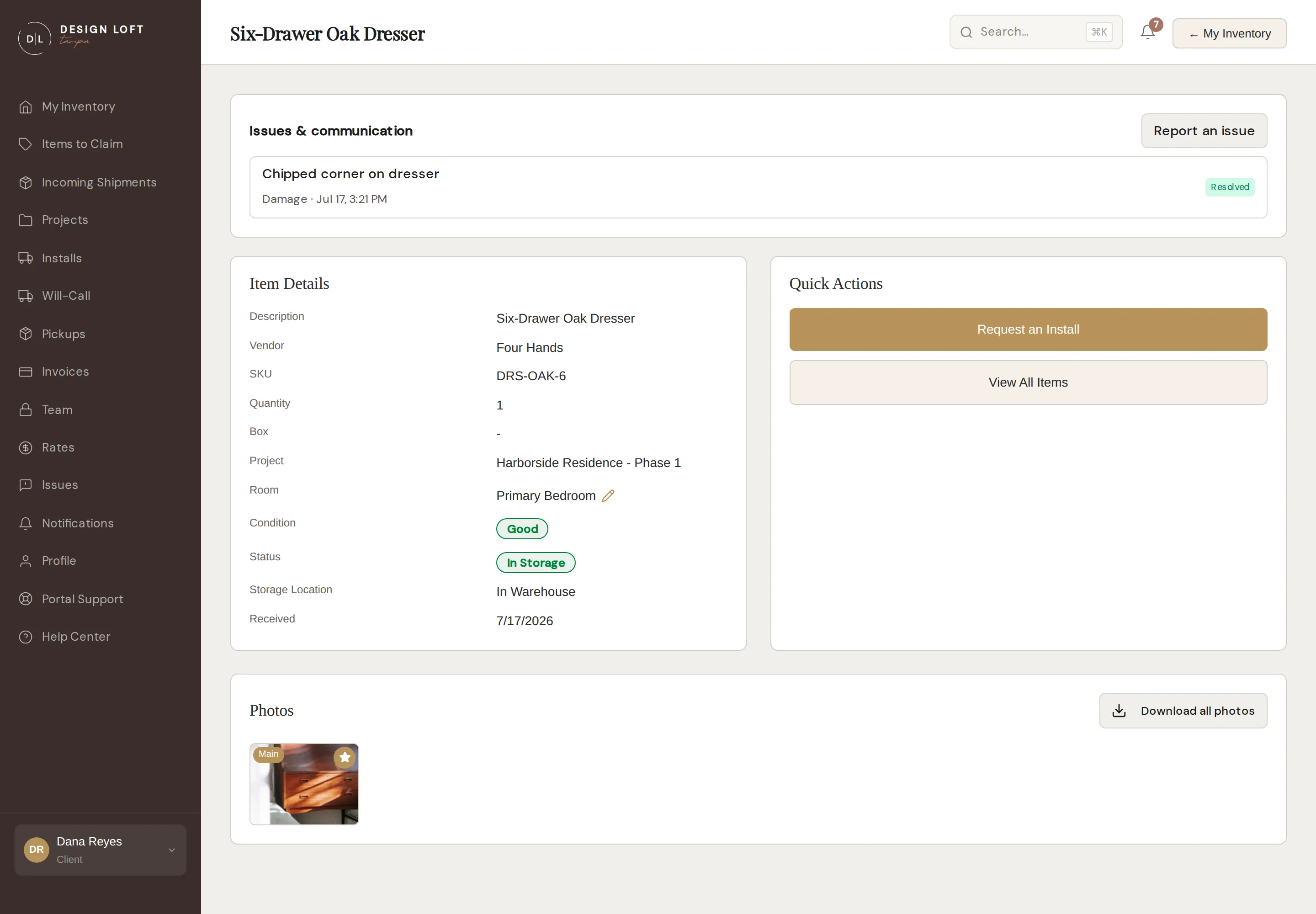 An item detail page