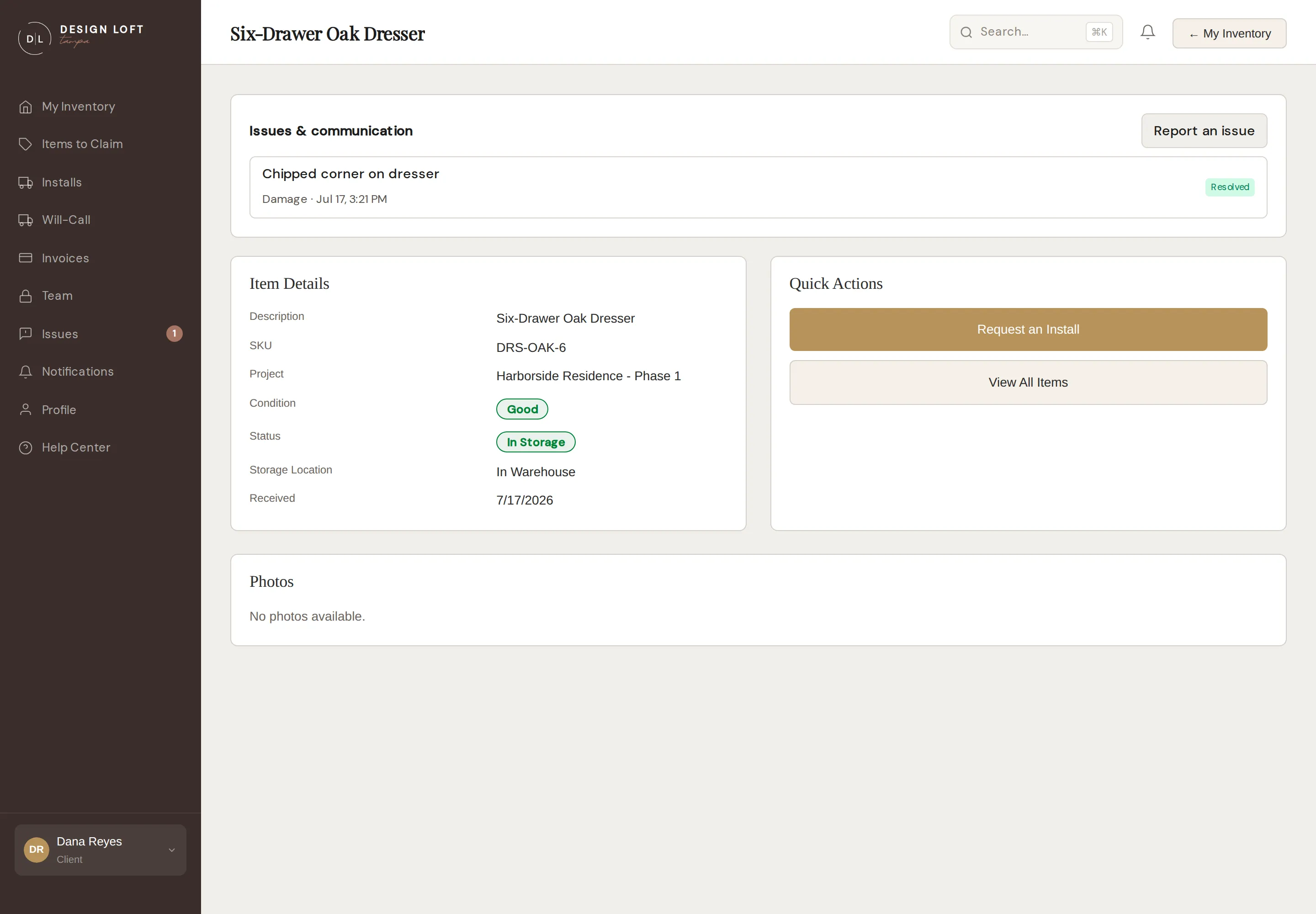 An item detail page