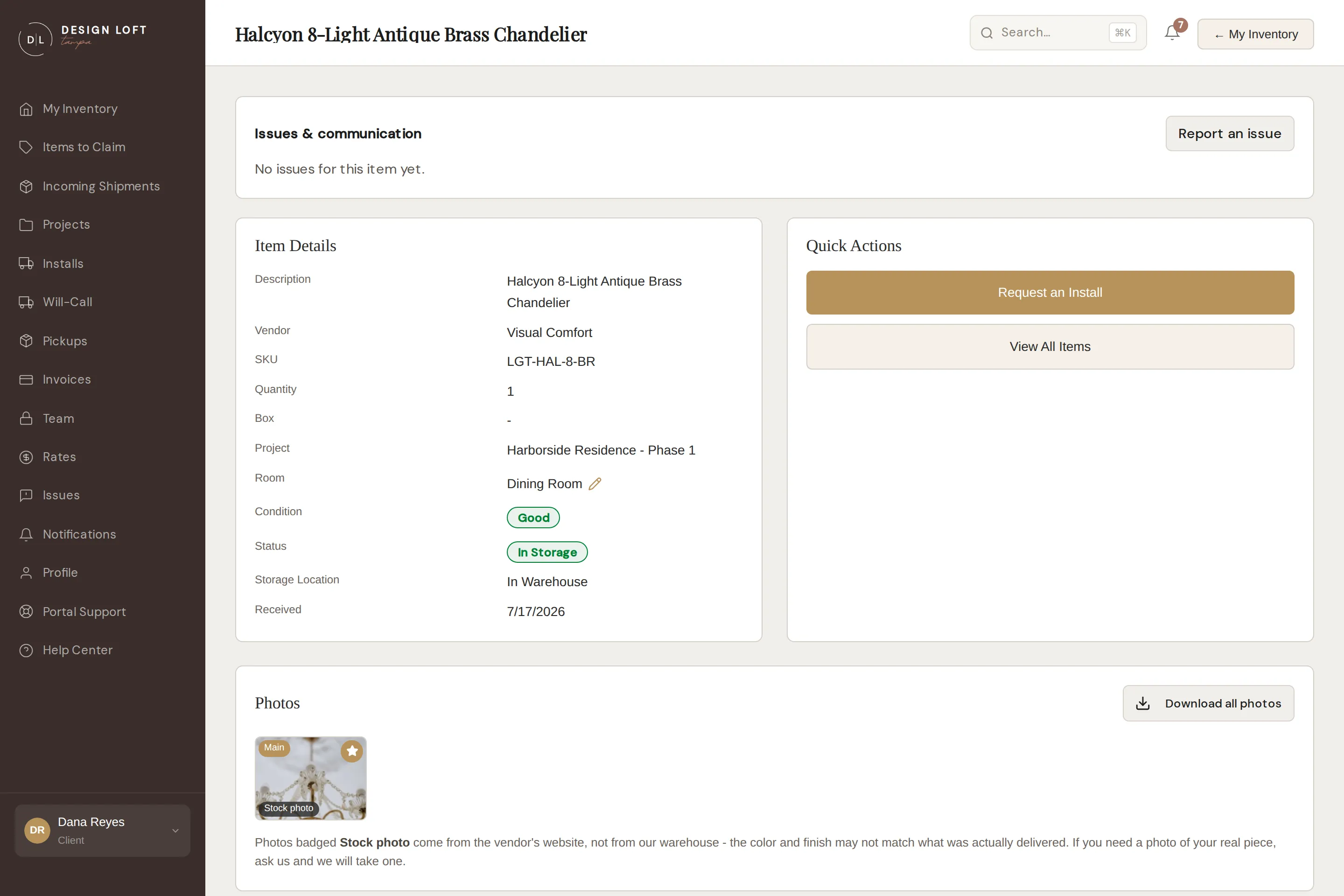 An item showing a vendor stock photo with its badge
