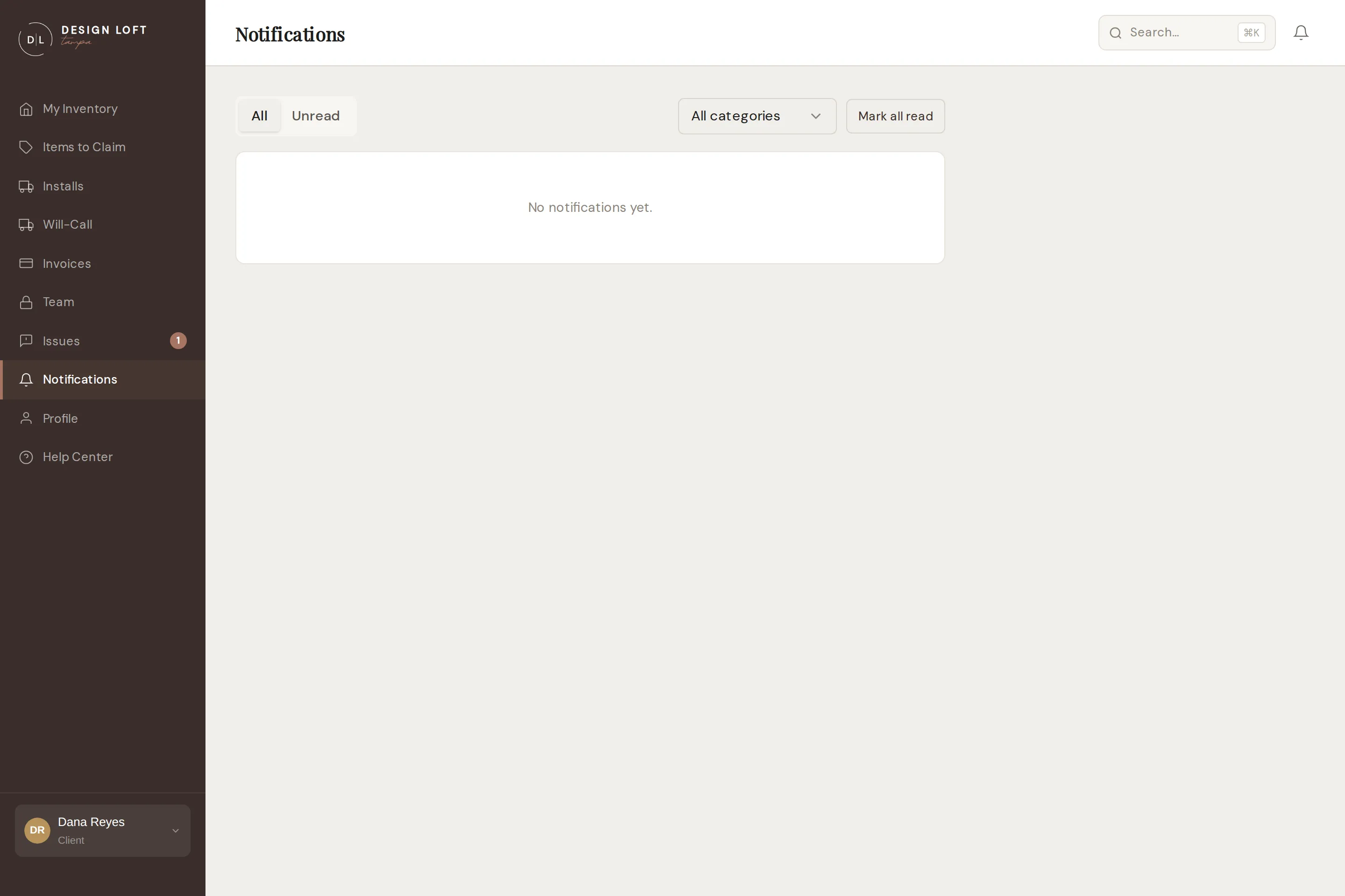 The notifications page
