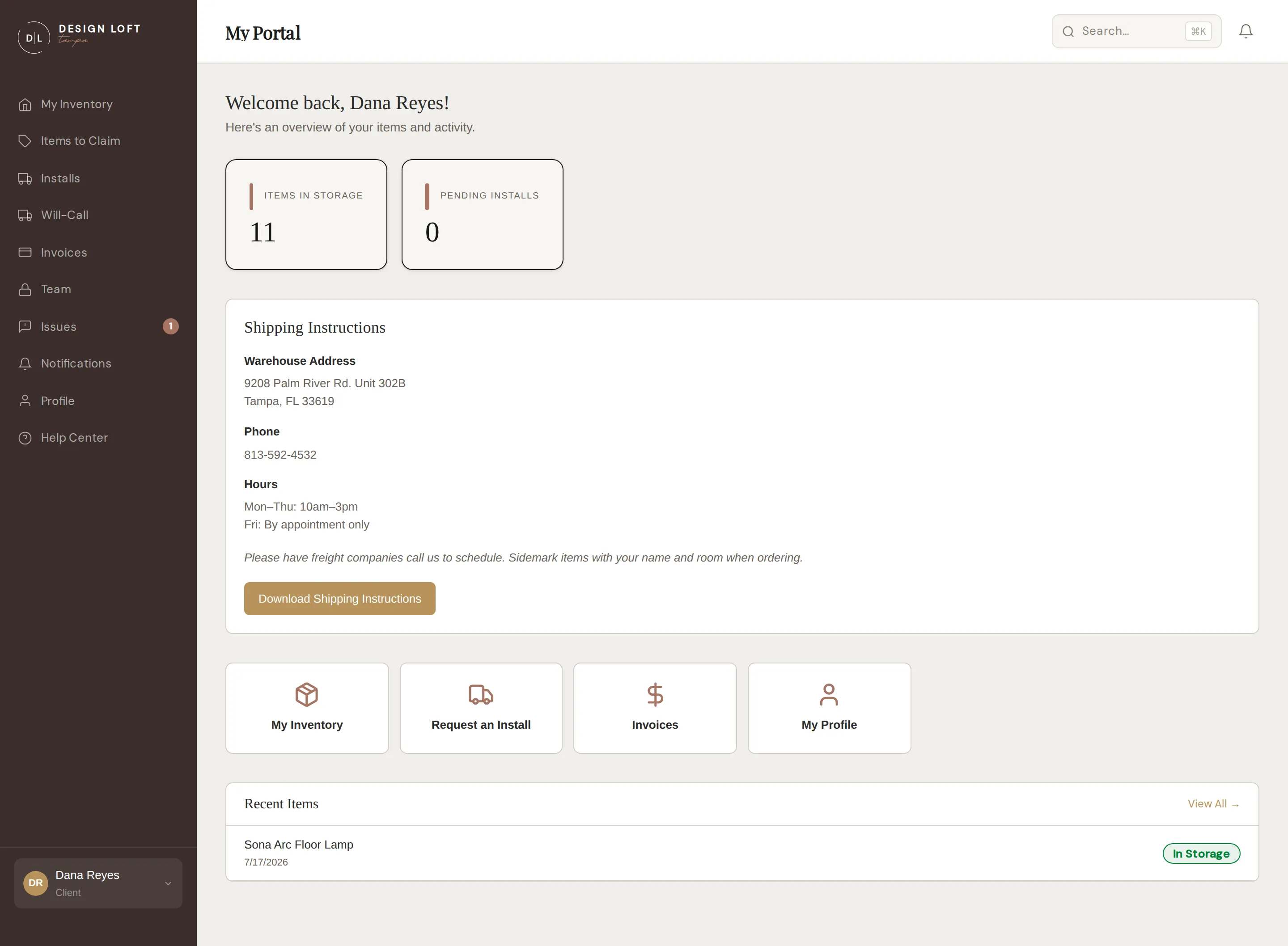 The portal dashboard