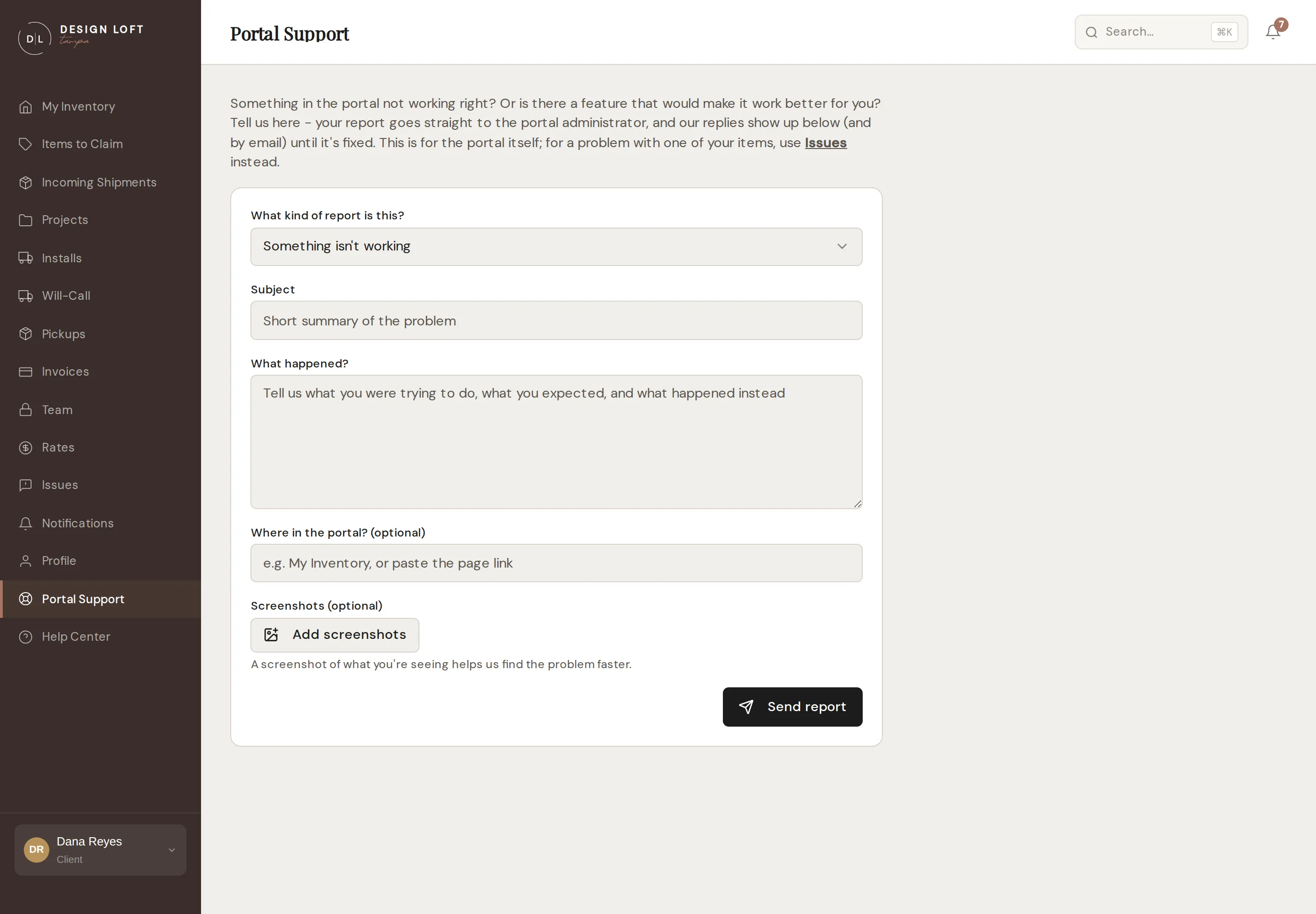 The Portal Support page