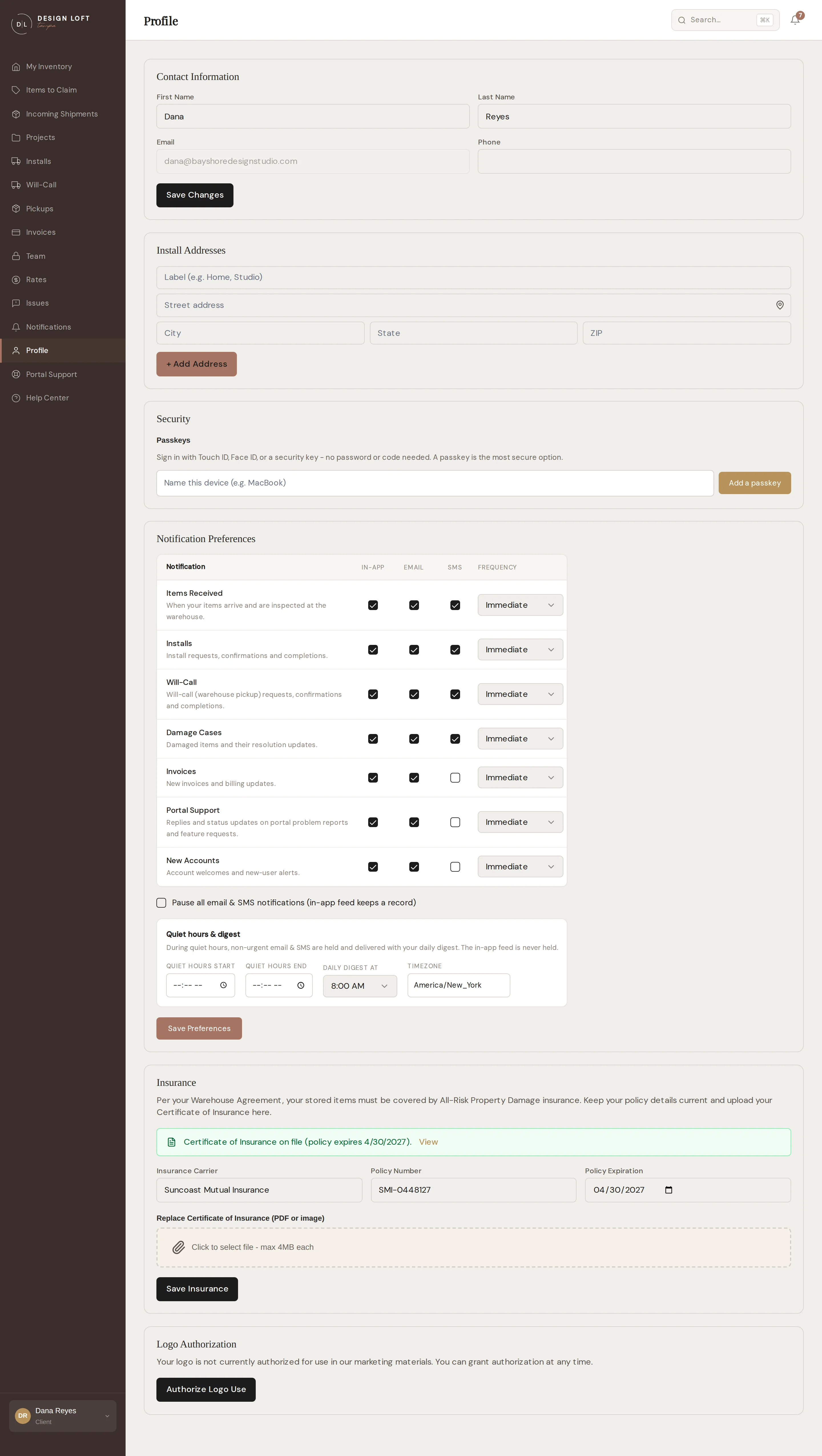 The profile page
