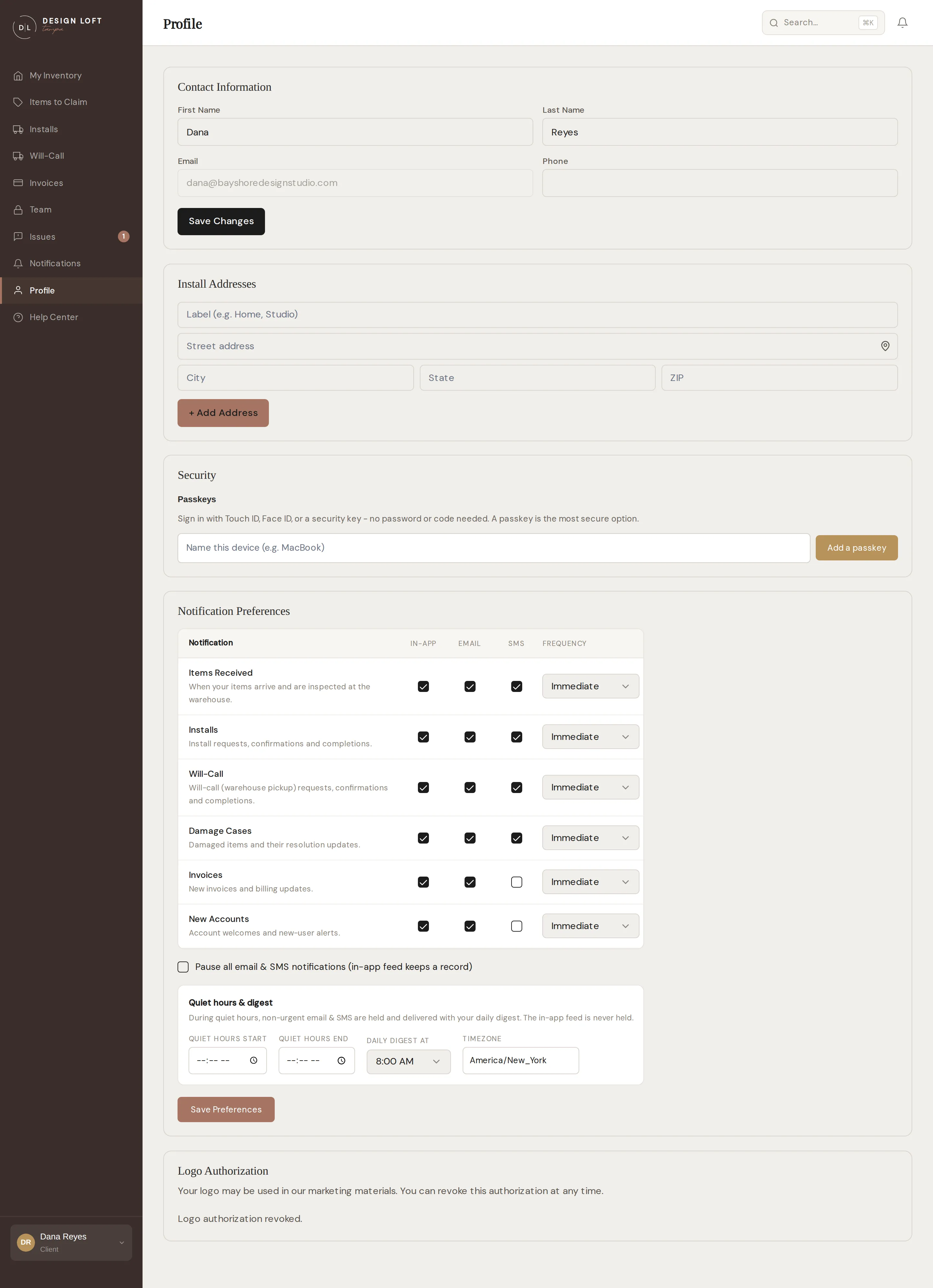 The profile page