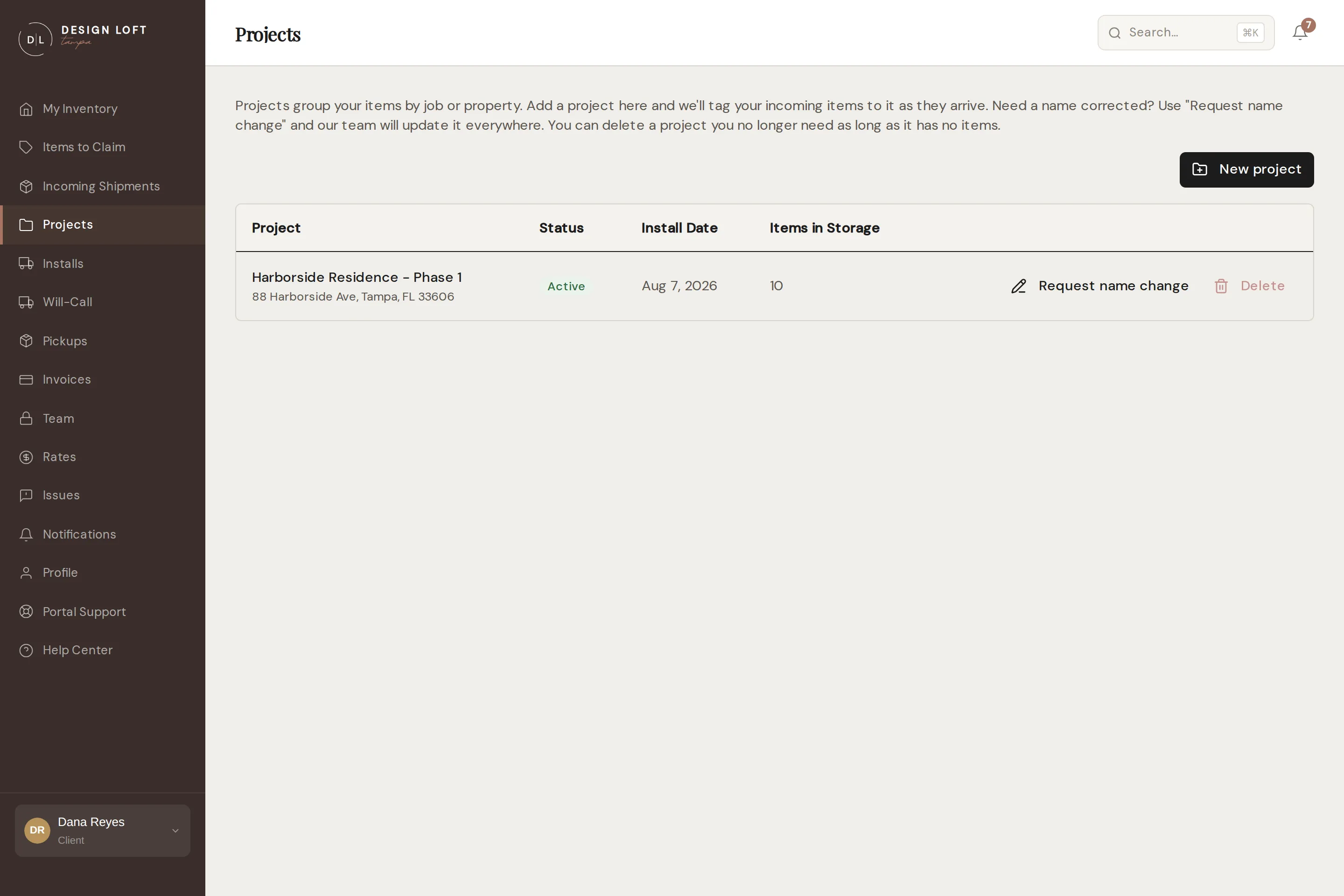 The Projects page