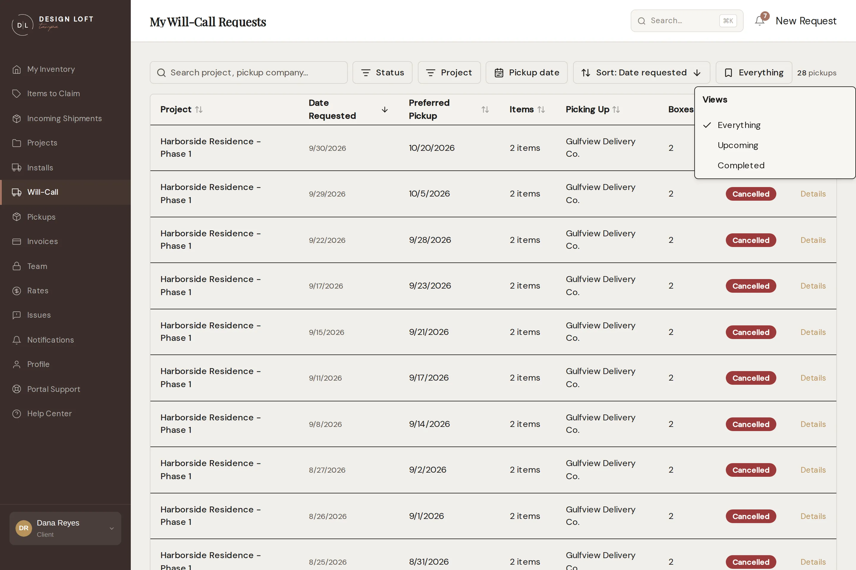 Narrowing the Will-Call list, with the ready-made views open