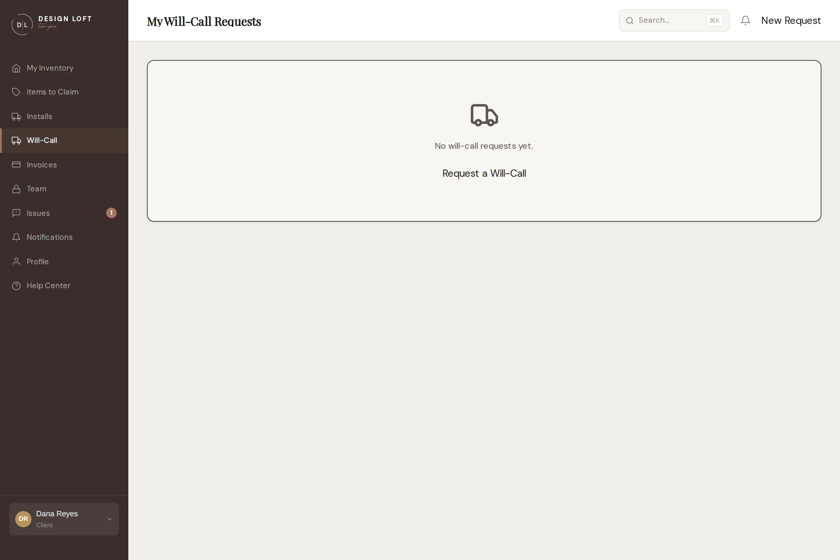 The will-call requests page